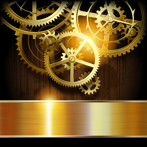 Golden gear wheels with metal vector