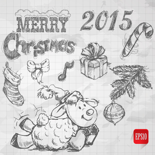 Hand drawing 2015 christmas accessories vector Hand drawing 2015 christmas accessories vector