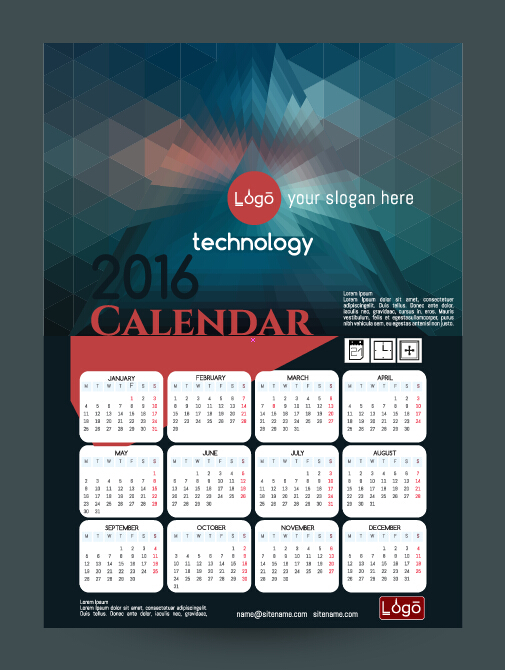 Technology background with 2016 calendar vector 02 Technology background with 2016 calendar vector 02