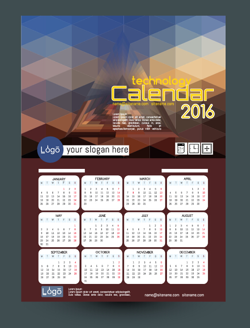 technology calendar background 2016 