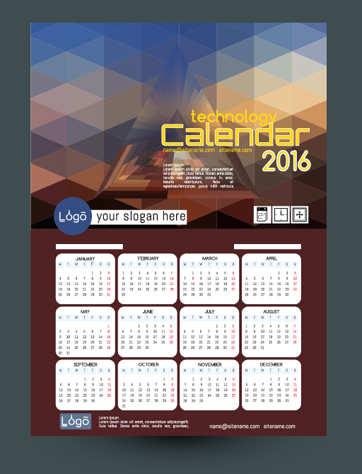 Technology background with 2016 calendar vector 03 Technology background with 2016 calendar vector 03