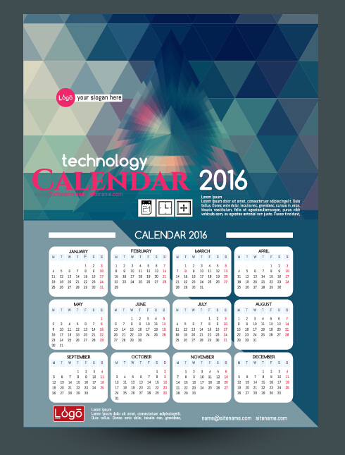 technology calendar background 2016 
