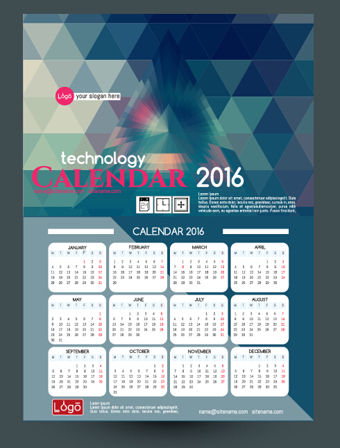 Technology background with 2016 calendar vector 06 Technology background with 2016 calendar vector 06