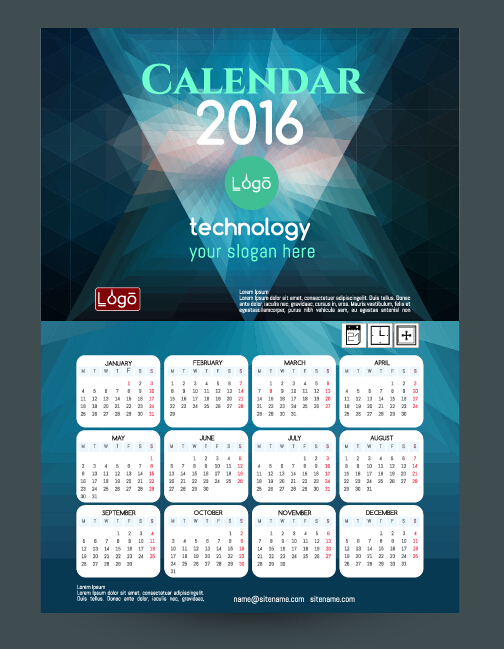 Technology background with 2016 calendar vector 13 Technology background with 2016 calendar vector 13