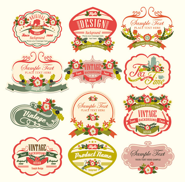 Vintage flower creative labels vector Vintage flower creative labels vector