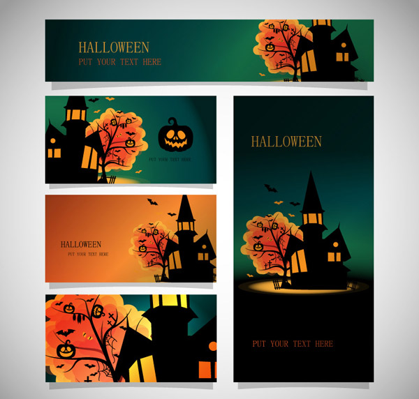 halloween night banner with cards vector halloween night banner with cards vector