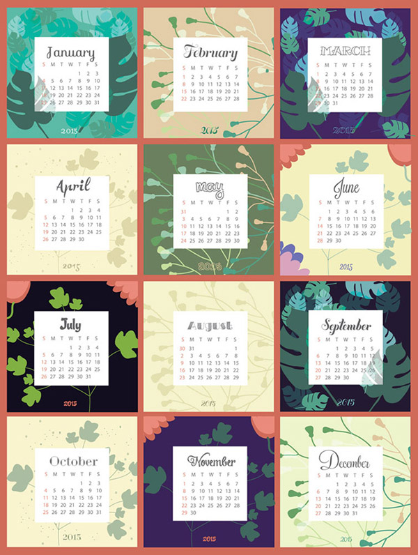 leaves background calendar 2015 