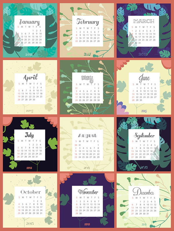 2015 calendar with leaves background vector 2015 calendar with leaves background vector