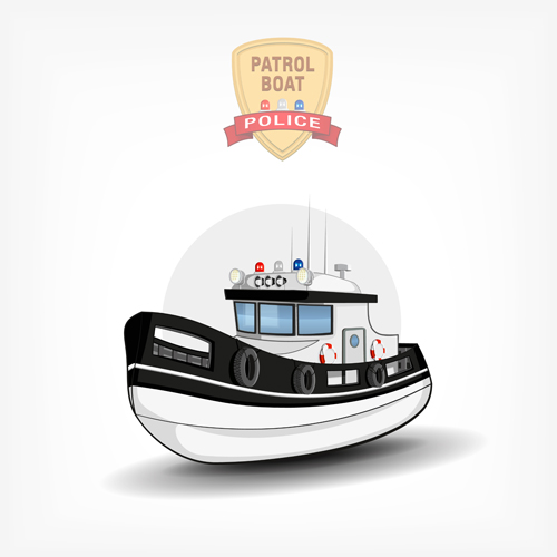 Cartoon police boat vector material 01