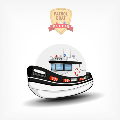 Cartoon police boat vector material 02