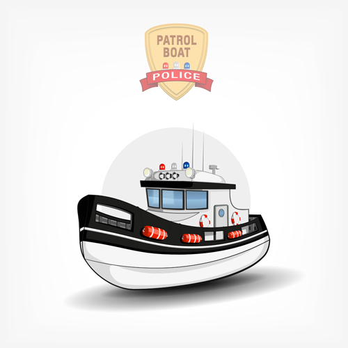 Cartoon police boat vector material 03 Cartoon police boat vector material 03