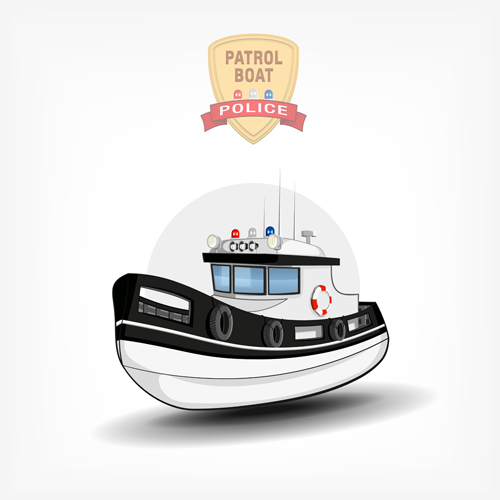 Cartoon police boat vector material 04