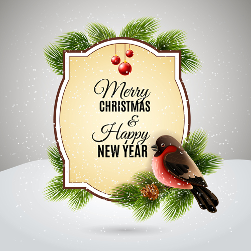 Christmas ball with fir cone with bird card vector Christmas ball with fir cone with bird card vector