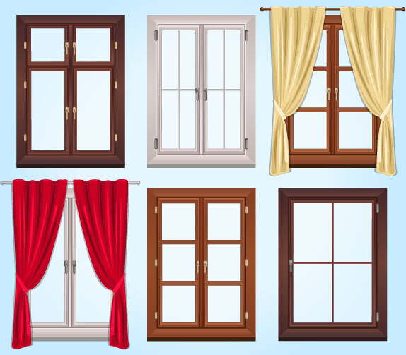 Colored windows and curtains vector Colored windows and curtains vector