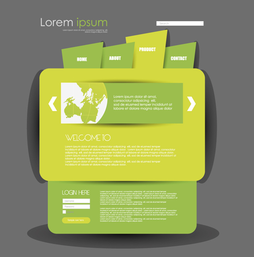 Fresh green styles website template vector 03