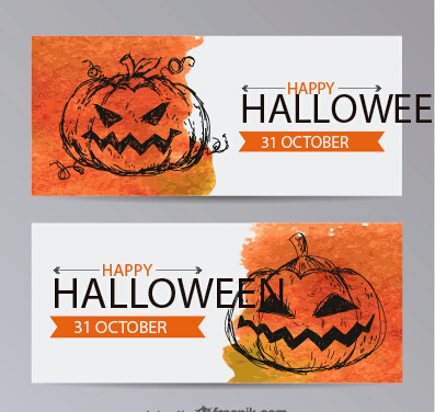 Hand drewing pumpkins halloween banner vector Hand drewing pumpkins halloween banner vector