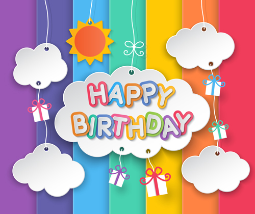 Paper cloud birthday cards vector set 02 Paper cloud birthday cards vector set 02