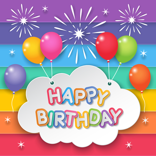 Paper cloud birthday cards vector set 04 Paper cloud birthday cards vector set 04