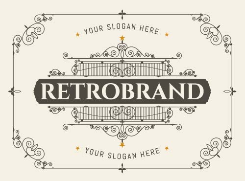 Retro brand card with ornaments frame vector 04
