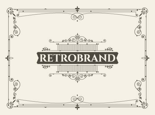 Retro font ornaments frame card brand 
