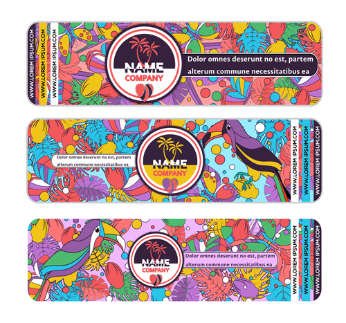 Tropical birds hand drawn banners vector 04