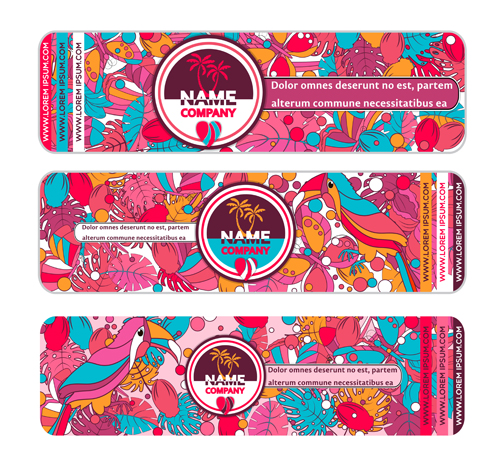 Tropical birds hand drawn banners vector 05