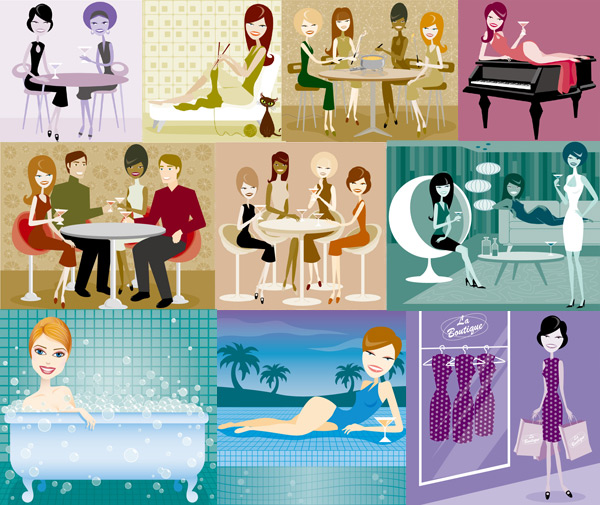 Illustration of modern men and women 01 Vector