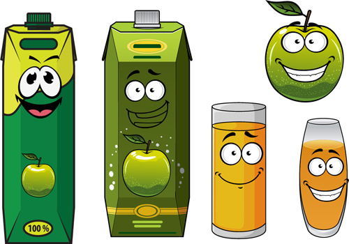 Cartoon style packaging with juice vector set 03