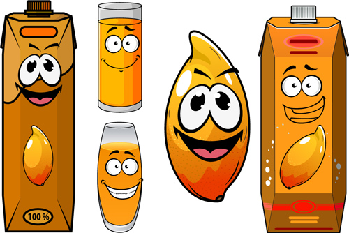 Cartoon style packaging with juice vector set 04 Cartoon style packaging with juice vector set 04
