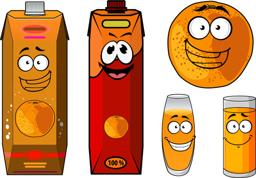 Cartoon style packaging with juice vector set 10