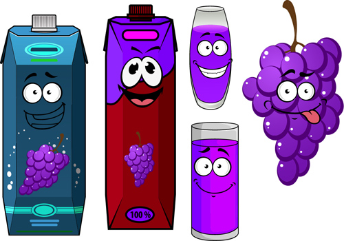 Cartoon style packaging with juice vector set 15