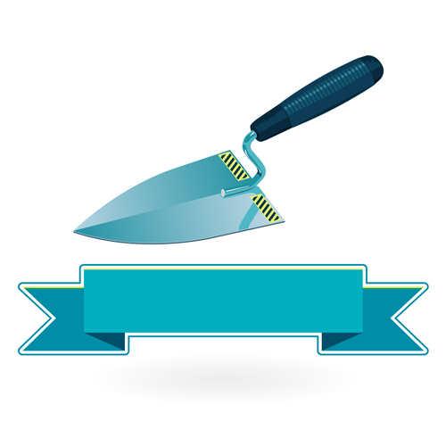 Construction tools with ribbon banners vectors 12 Construction tools with ribbon banners vectors 12