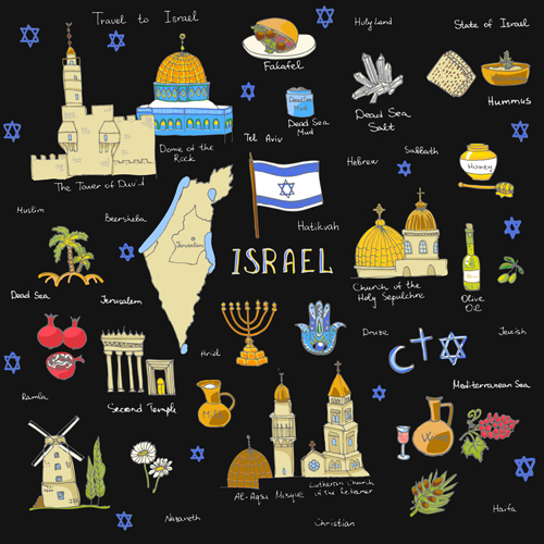Hand drawn Israel travel elements vector 01 Hand drawn Israel travel elements vector 01