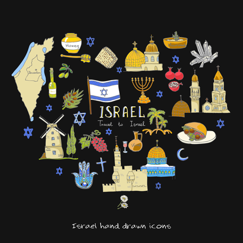 Hand drawn Israel travel elements vector 02 Hand drawn Israel travel elements vector 02