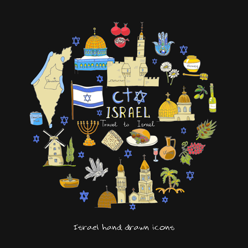 Hand drawn Israel travel elements vector 03 Hand drawn Israel travel elements vector 03