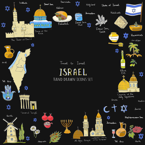 Hand drawn Israel travel elements vector 04