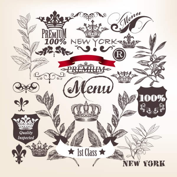 Hand drawn retro ornaments elements vector