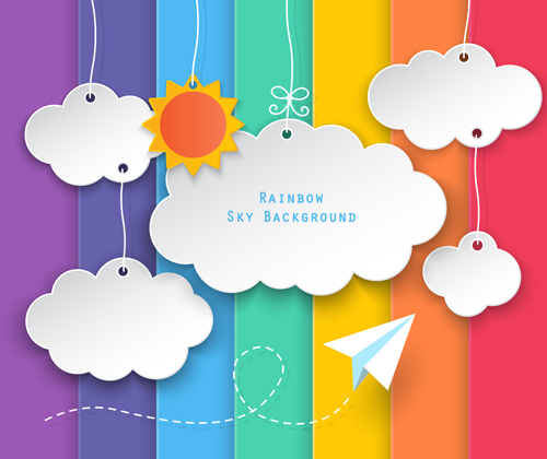 Paper cloud birthday cards vector set 01 Paper cloud birthday cards vector set 01