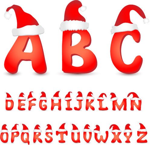 Red christmas alphabets with red cap vector Red christmas alphabets with red cap vector