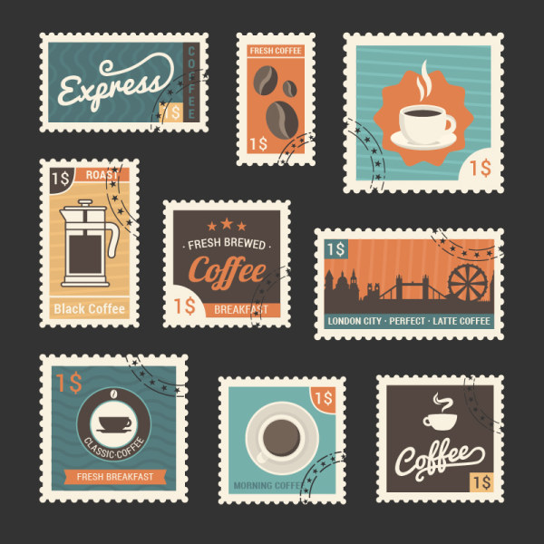 template vector template stamps Retro font coffee 