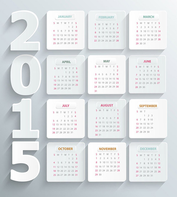 Simple white paper 2015 calendar vector Simple white paper 2015 calendar vector