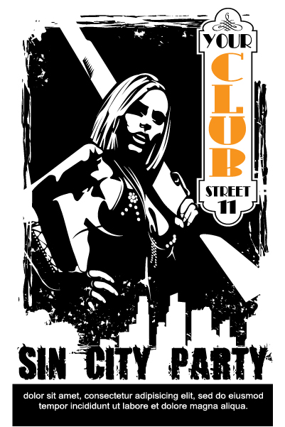 Sin city party club flyer temolate vector 03 Sin city party club flyer temolate vector 03