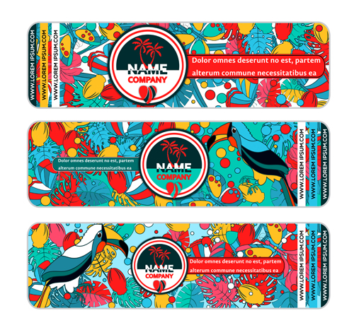 Tropical birds hand drawn banners vector 02