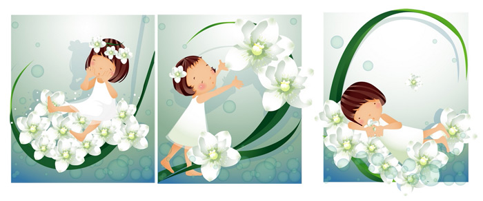 Elements of main girl white flowers 02 Vector