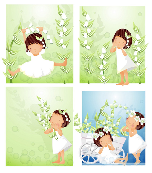 Elements of main girl white flowers 03 Vector