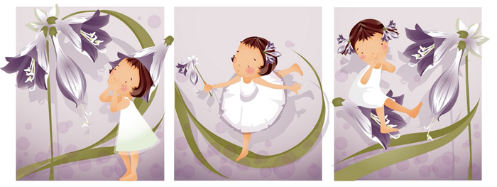 Elements of girl in purple lilies Vector