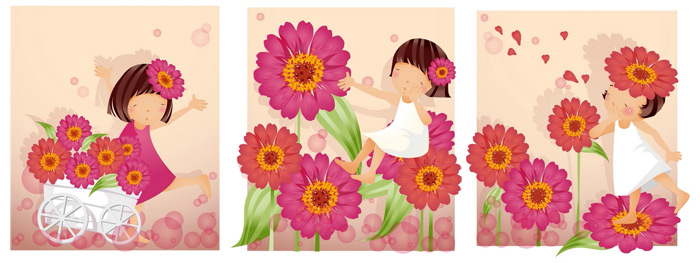 Elements of girl purple daisy Vector Elements of girl purple daisy Vector