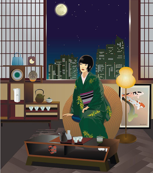 Tea beautiful girl Vector Tea beautiful girl Vector