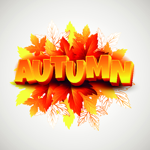 3d text and autumn leaves background vector 3d text and autumn leaves background vector