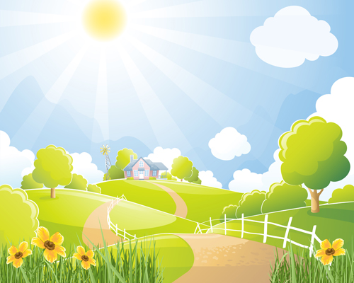 Beautiful natural scenery and sun vector 03